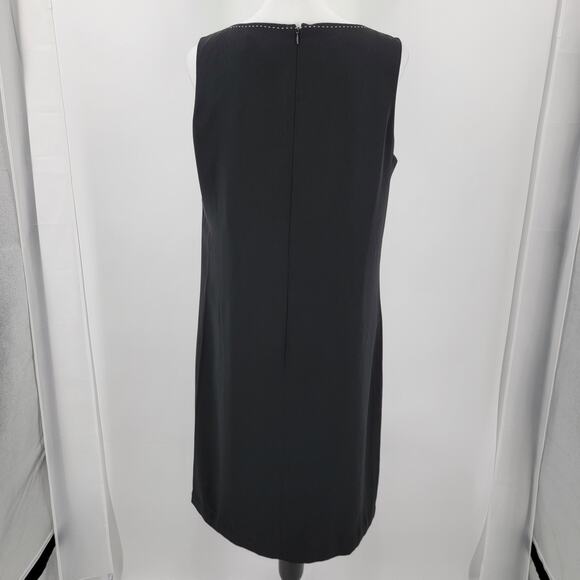 Mary McFadden Dress Womens 12 Black Sheath Lined White Stitch Neckline - Picture 2 of 14